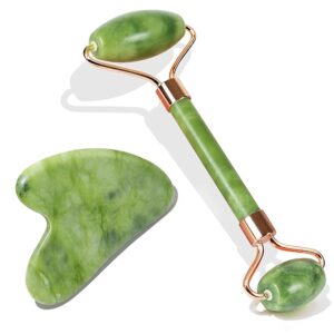 Jade Roller & Gua Sha, Face Roller, Facial Beauty Roller Skin Care Tools, Self Care Gift for Men Women, Massager for Face, Eyes, Neck, Relieve Fine Lines and Wrinkles