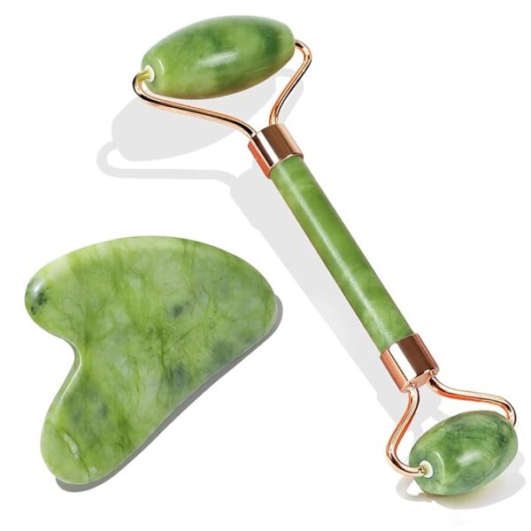 Jade Roller & Gua Sha, Face Roller, Facial Beauty Roller Skin Care Tools, Self Care Gift for Men Women, Massager for Face, Eyes, Neck, Relieve Fine Lines and Wrinkles