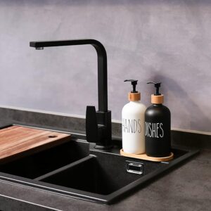 Soap Dispenser Set, Contains Hand and Dish Soap Dispenser, Suitable for Kitchen Decor. (Black & White)