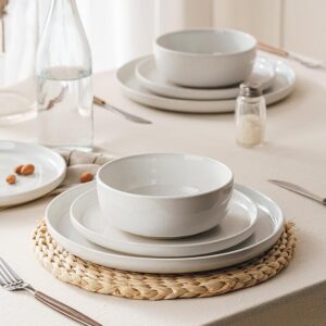 Famiware Milkyway Plates and Bowls Set, 12 Pieces Dinnerware Sets, Dishes Set for 4, White
