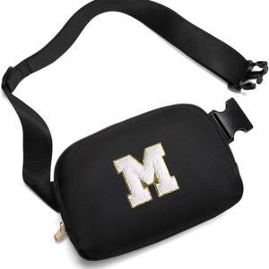 Gitus Birthday Gifts for 8 9 10 11 12 13 Year Old Girls Personalized Fanny Pack Crossbody Bags with Initial Letter Patch Belt Bag for Teen Girls Cute Trendy Stuff Travel Essentials (Black-M)