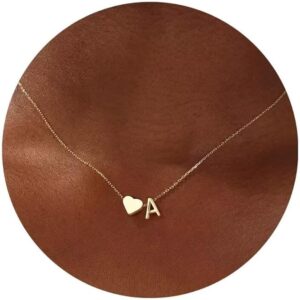 Turandoss Gold/Silver Heart Initial Necklace for Women Teen Girls - 18K Gold Plated Letter A-Z Pendant Necklace Dainty Heart Necklaces Tiny Initial Necklaces Birthday Gifts for Women Jewelry