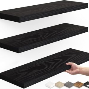 BAYKA Floating Shelves for Wall, Wall Mounted Rustic Wood Shelves for Bathroom, Bedroom, Living Room, Kitchen, Hanging Shelf for Books/Storage/Room Decor with 22lbs Capacity