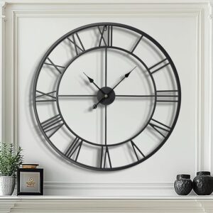 Tatub 32 Inch Large Wall Clock for Living Room Decor, Roman Numeral Modern Round Decorative Metal Large Wall Clock for Bedroom and Kitchen, Silent, Non Ticking, Battery Operated