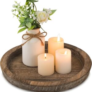 Hanobe Candle Plate Holder Tray: Round Wooden Decorative Candle Plate Small Farmhouse Table Centerpiece Rustic Wood Tealight Pillar Trays for Christmas Wedding Halloween Home Decor