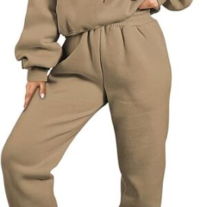 Herseas Womens 2 Piece Fleece Outfits Long Sleeve Crop Hoodie Sweatshirt with Jogger Pants Tracksuit Lounge Set