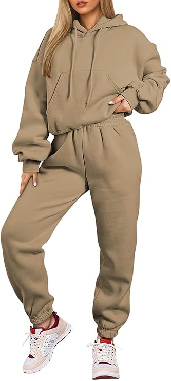 Herseas Womens 2 Piece Fleece Outfits Long Sleeve Crop Hoodie Sweatshirt with Jogger Pants Tracksuit Lounge Set