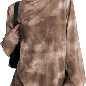 Verdusa Women's Y2k Tie Dye Sheer Mesh Top Drop Shoulder Long Sleeve Oversized Rave Streetwear Tops